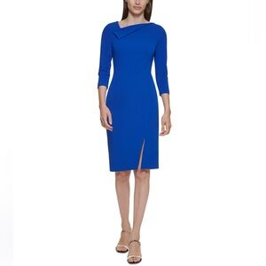 Calvin Klein Foldover-Neck Front-Slit Sheath Dress